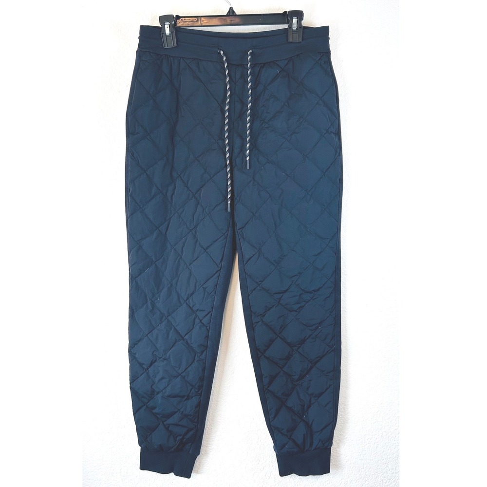Athleta Apres Ski Down Jogger Pants Black Quilted Goose Down Insulated SZ 10